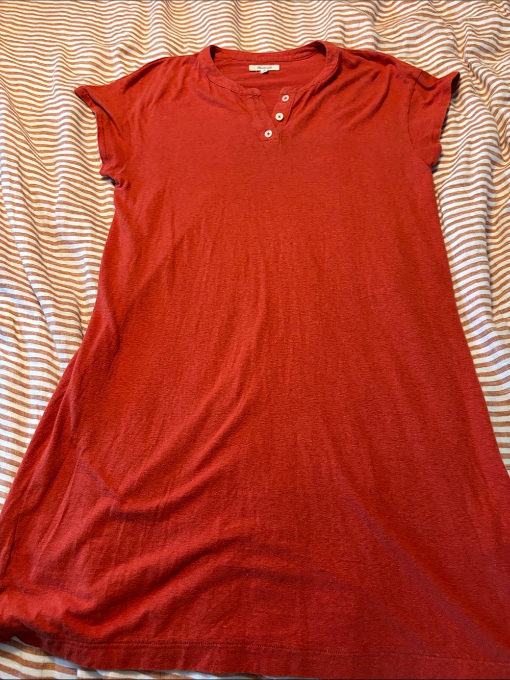 Madewell Short Sleeve Red Henley dress hemp/cotton blend